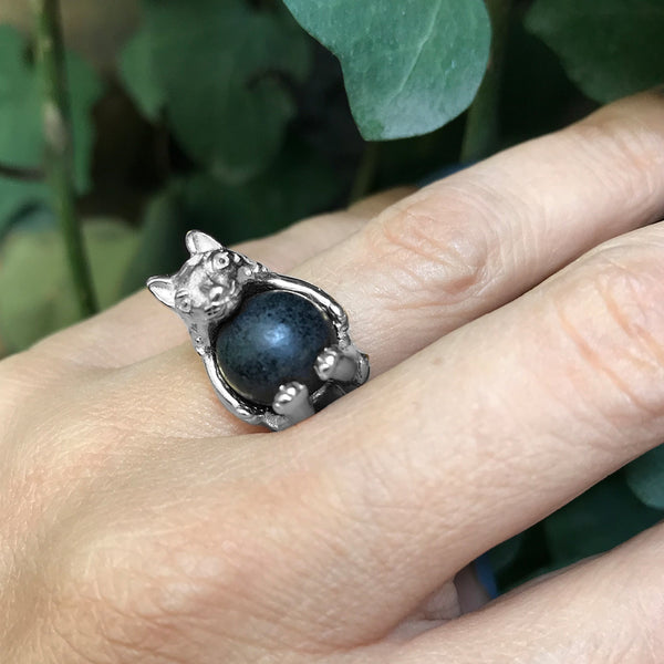 Anillo Gato Barrigón Plata Pavonada Mariana Barranco