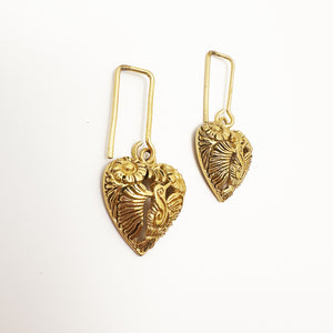 ARETES CORAZON COLIBRI - PLATA DORADA