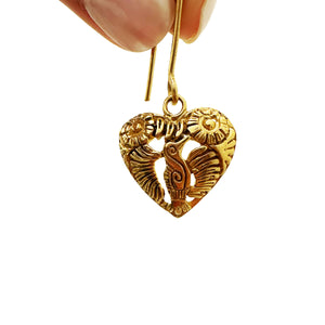 ARETES CORAZON COLIBRI - PLATA DORADA