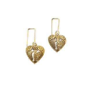 ARETES CORAZON COLIBRI - PLATA DORADA