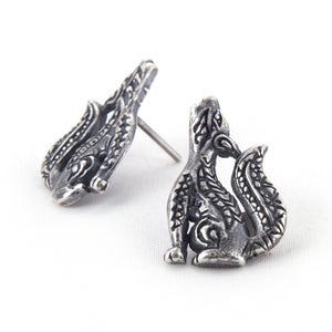 Aretes Coyote Aullador- Plata Pavonada