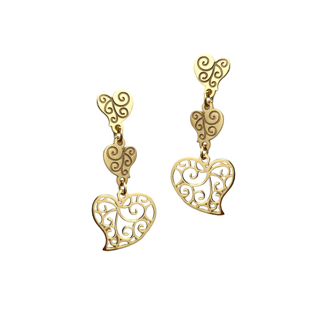 Aretes Largos Corazón Fortaleza Oro