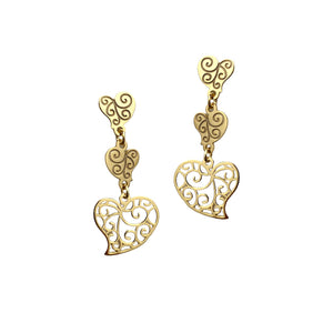 Aretes Largos Corazón Fortaleza Oro