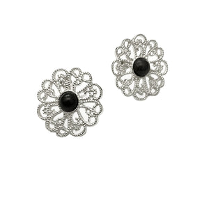 Aretes Flor Filigrana con Perla Barro Negro